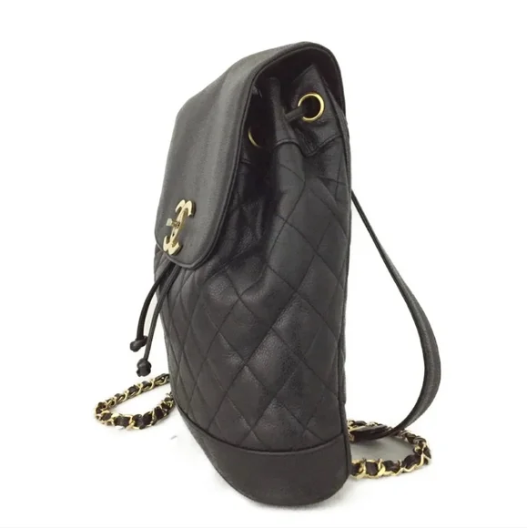CHANEL Quilted Matelasse CC Logo Caviar Skin Chain Backpack Black - Picture 2 of 11